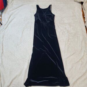 VTG Roberta Black Velvet Minimalist Goth Prom Witchy Maxi Slip Dress Women Small